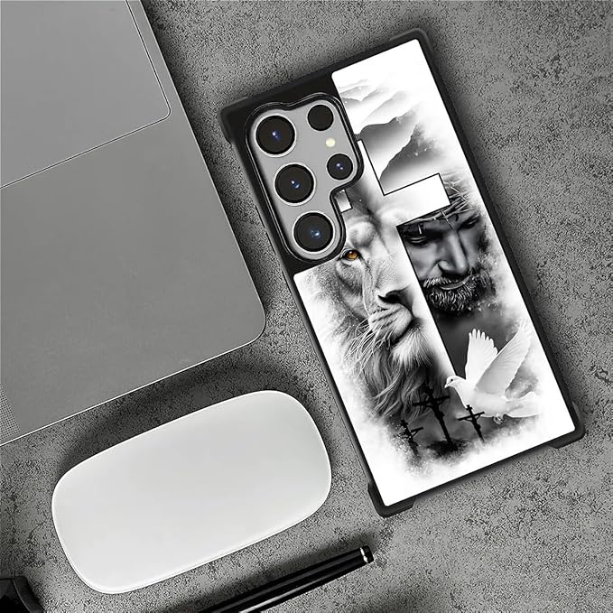 for Samsung Galaxy S26 Ultra Case,Graphic Design for Girl Boy Soft Silicone Hard Acrylic Shock Protection Designed for Samsung Galaxy S26 Ultra Lion Cross Jesus Christ Dove Pattern