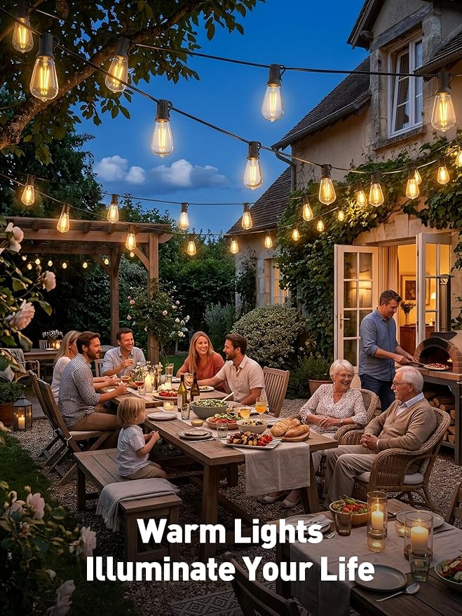 65ft-Solar-String-Lights-Outdoor-Waterproof-Solor-Powered-Patio-Light-Hanging-Outside-Backyard-Camping-Yard-Gazebo-Garden-Pergola-Bistro-Balcony-Cafe-Party-Fence-Lighting-LED with Edison Bulb & Remote