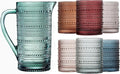 Khen Hobnail Beaded Pitcher & Tumbler Glasses Set | Set of 6 Glasses & Carafe| Vintage 11 OZ Lowball & 2.4 Litter Glass Muted Bubble Design, Old-Fashioned, Embossed Design - Water, Wine, Cocktail