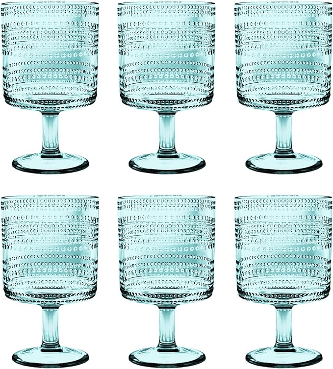 Beaded 14 oz Durable Acrylic Wine Glasses, Shatter-Resistant and Dishwasher-Safe Indoor/Outdoor Drinkware, Glass for Wine, Sangria, and Spritzers - Sea Green - Set of 6