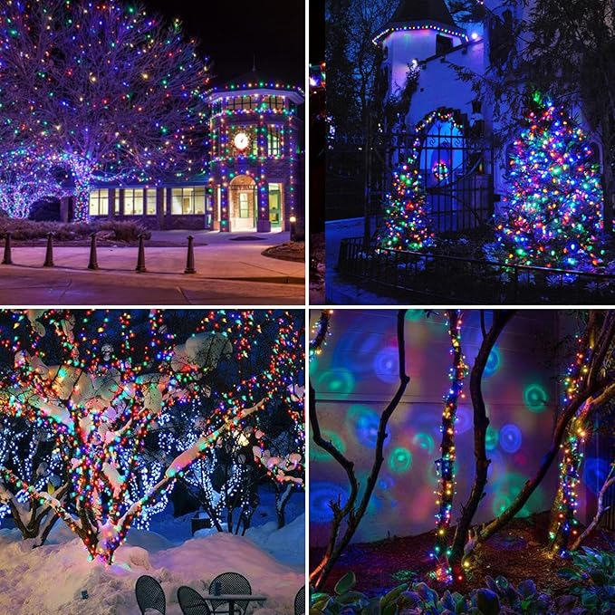 4 Pack Solar Fairy Lights 131.2Ft 400 LED, Twinkle Lights with 8 Modes, Waterproof Silver Wire String Lights for Garden Patio Party Weding Decorations (Multicolor)