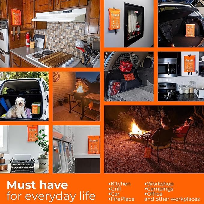 Supa Ant Fire Blanket -Certified 1500F Extra Thick, Glow in The Dark Fireproof Emergency Supplies. 500gsm, 0.5mm Thick Wearable Fire Blankets for Home. Emergency Blanket with Cape and Hood 70"x55"