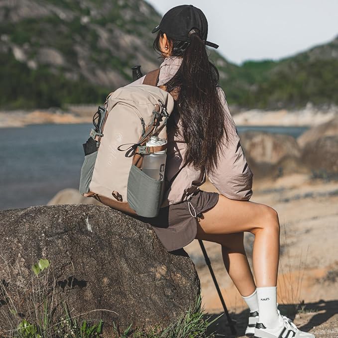 Small Hiking Backpack with Chest Strap for Men Women, 20L Lightweight Waterproof Travel Backpack with Padded Straps, Durable Cute Casual Hiking Daypack for Traveling Camping, Khaki