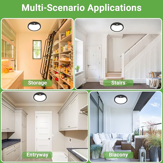 zemty 2Pack 12inch Motion Sensor Ceiling Lights Wired, 24W 2400lm 3CCT/3 Mode/30-120s Timer, Bright Black LED Flush Mount Light Fixture Motion Activated for Closet Pantry Hallways Stairwells Garage