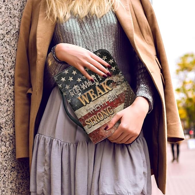 XL Bible Cover Case for Women Men Amercan Flag and Cross PU Leather Bible Case with Bookmark Church Bag Book Carrying Case Bible Cover for Women Men Bible Case for Men Women