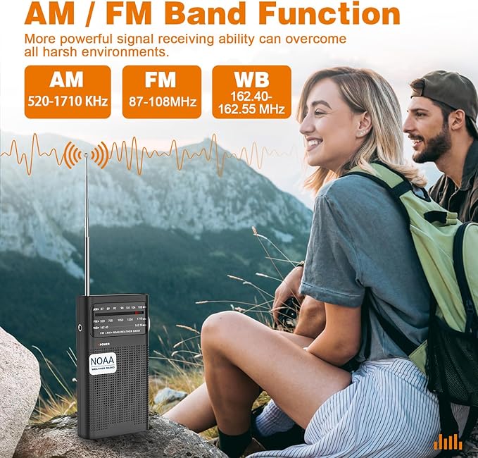 Goodes NOAA Weather Radio, AM FM NOAA Emergency Radio Portable with Best Reception, Headphone Jack, Powered by 2 AA Battery, Transistor Radios Battery-Operated for Emergency, Hurricane, Home(Black)
