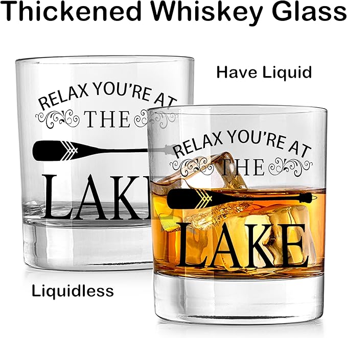 Nogrit Lake House Decor Whiskey Glasses 10 Oz,Relax You‘re at the Lake, Old Fashioned Rocks Glasses Tequila Gifts for Women Men