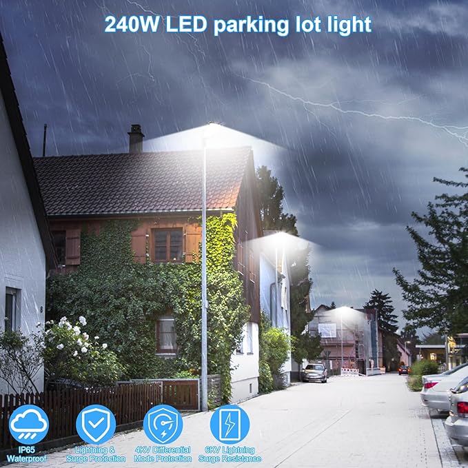 240W LED Parking Lot Light,ETL Listed 36000LM LED Flood Lights Outdoor Dusk to Dawn 5000K 100-277V Slip Fitter IP65 Waterproof Shoebox Pole Street Light Commercial for Yard Driveway 4 Pack