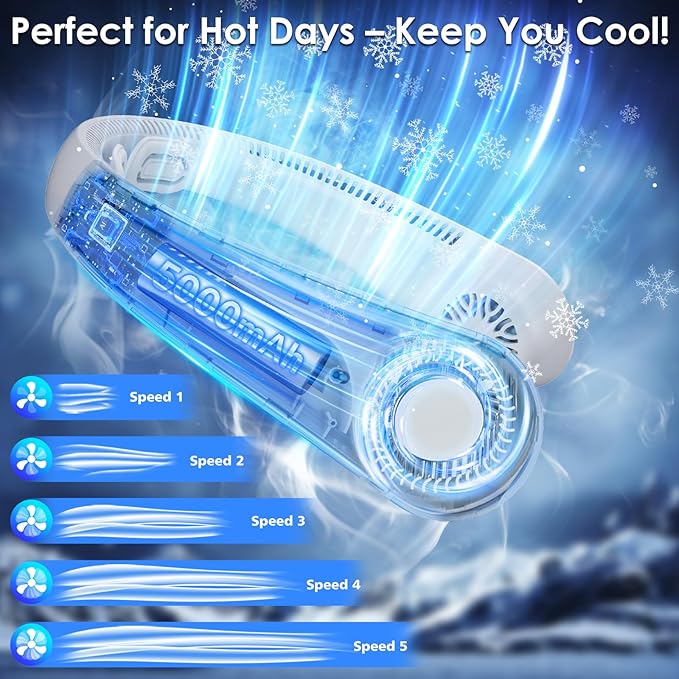 Portable Lightweight Neck Fan with Neck Support, Birthday Gifts for Men Women Dad Mom, Rechargeable Personal Wearable Cooling Neck Fans for Hot Flashes, Disneyland, Travel, Camping Essentials