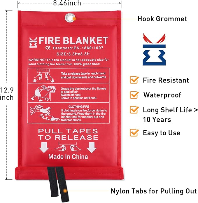 Fire Blanket for Home Emergency Survival – Fiberglass Suspend Fire Flames Suspension Blankets for Home and Kitchen School Grill Garage House Warehouse Safety (4pcs-FireBlankets)