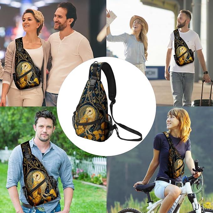 FyLybois Barn Owl Sling Bag for Women Lightweight Crossbody Backpack Casual Daypack with Adjustable Strap for Travel Work Hiking Everyday Use