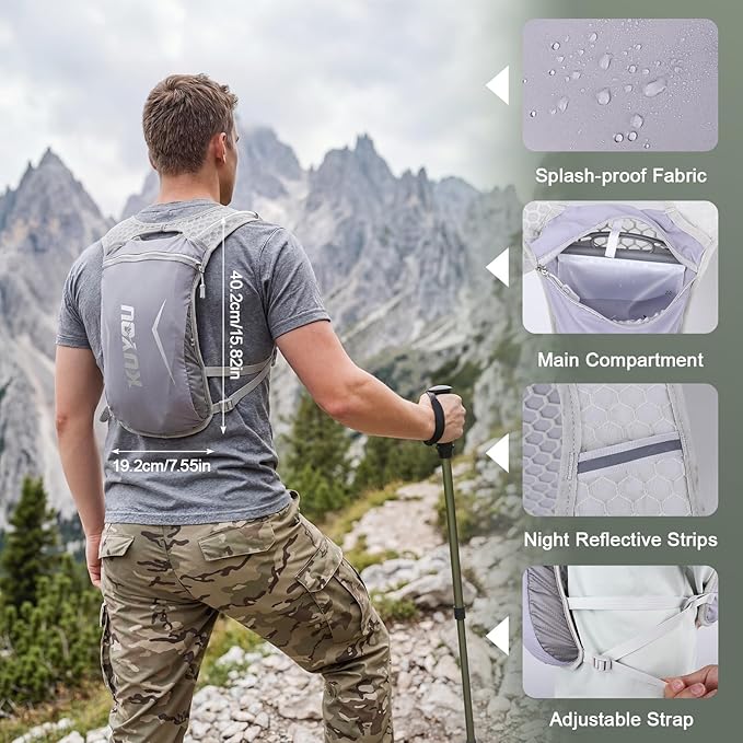 KUYOU Running Vest for Women & Men, Lightweight Hydration Backpack with 2L Water Bladder, Water Backpack for Trail Running, Hiking, Cycling & Marathon