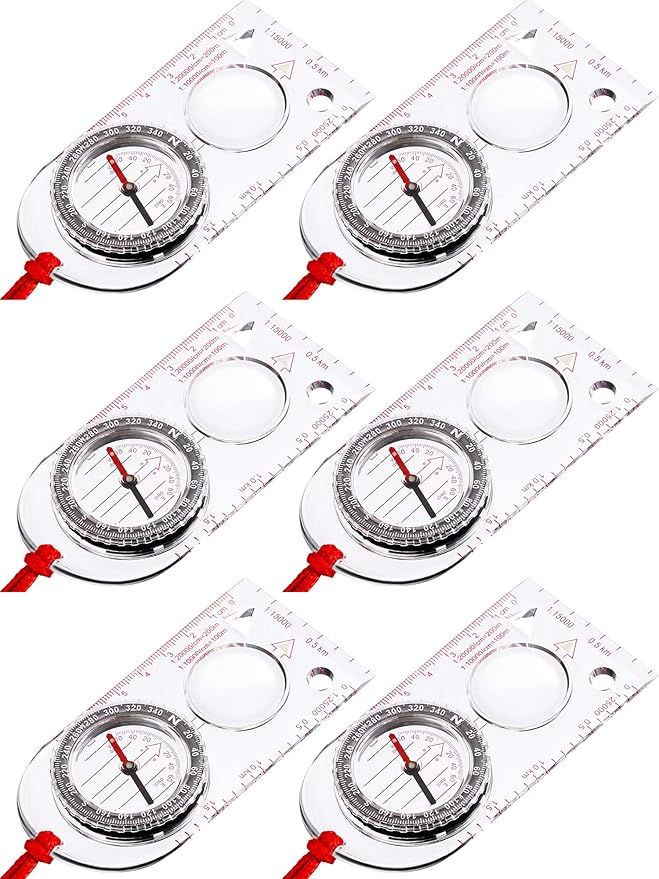 Gejoy 6 Pieces Orienteering Compass Bulk Scout Compass with Declination Magnifier Ruler and Scale Map Reading for Class Gifts Hiking Camping Backpacking Navigation Survival