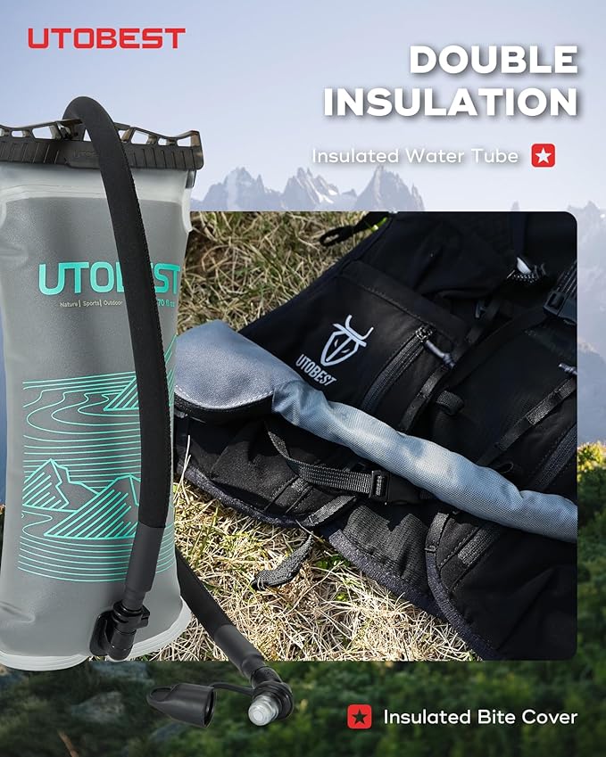 UTOBEST Insulated Water Bladder with Bite Valve Cover Keeps Water Cool or Warm for Hours, Leakproof TPU Hydration for Hiking Camping and Backpacking