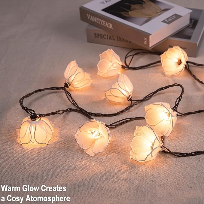TWINKVILLA Decorative String Lights Plug in with 10 Bulbs, Flower Garland Fairy Lights Connectable Weatherproof Outdoor Indoor for Wedding Garden Pergola Bedroom Porch Floral Home Decor (White)
