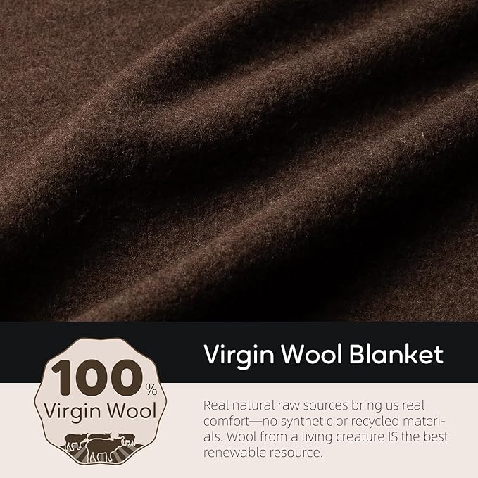 Molithe 100% Wool Blanket, 62" x 86", Warm, Thick, Washable, Military Wool Blanket, Great for Camping, Outdoors, Sporting Events, Survival Kits, Brown