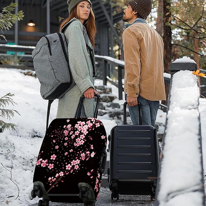 ANNA QUEEN Cherry Blossom Luggage Cover, Elegant Pink Sakura Design Suitcase Protector, Stretchable Washable Travel Sleeve for 32-34 Inch Luggage