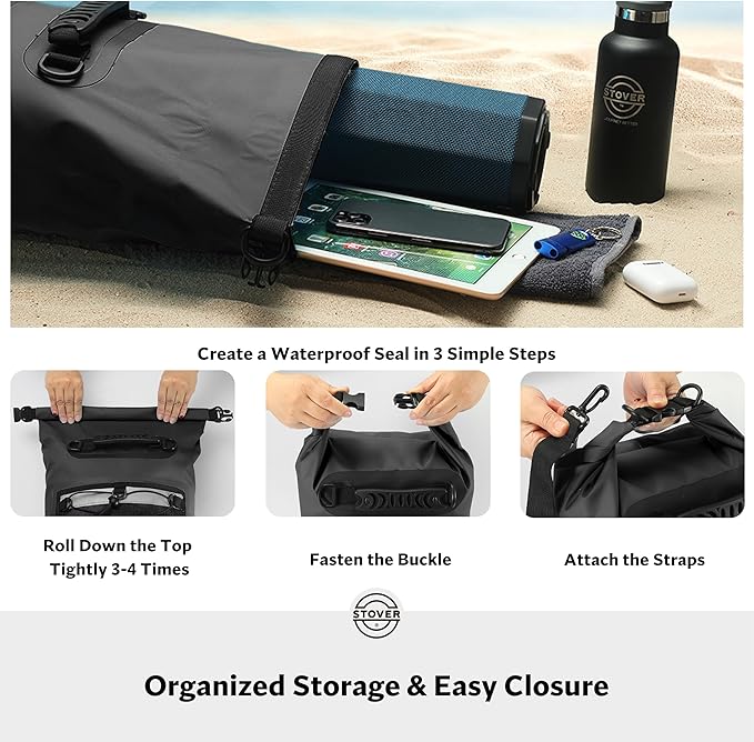 STOVER 5/10/25/30/40/55L Waterproof Dry Bag- Roll-Top Backpack w/Phone Case- Kayaking, Hiking, Camping, Boating- Men/Women