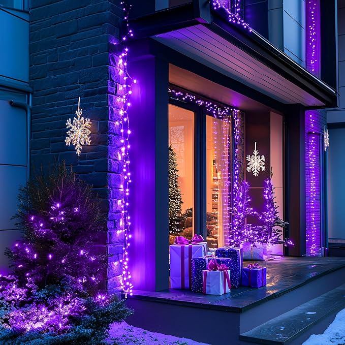 JMEXSUSS 150 LED Purple Christmas Lights Indoor, 8 Modes Connectable String Lights Outdoor Waterproof, 59FT Purple Twinkle Fairy Light for Tree Party Bedroom Home Christmas Decorations