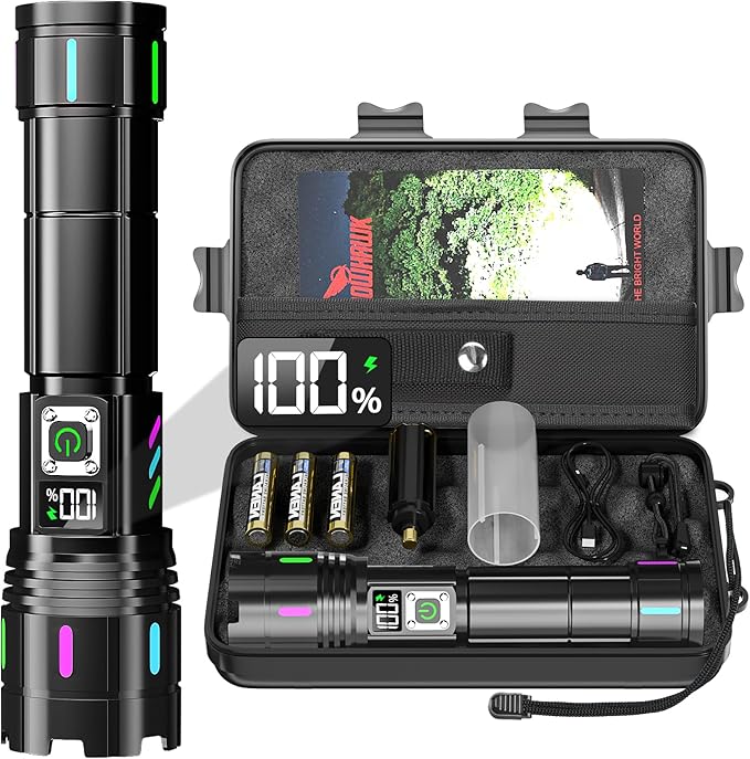 Flashlight 20000 High Lumens Rechargeable - 30W Super Bright LED Flash Light with LCD Display | 3937ft Beam & 12H Long Lasting USB C Powerful Handheld Flashlight for Home, Camping, Hiking, Emergency