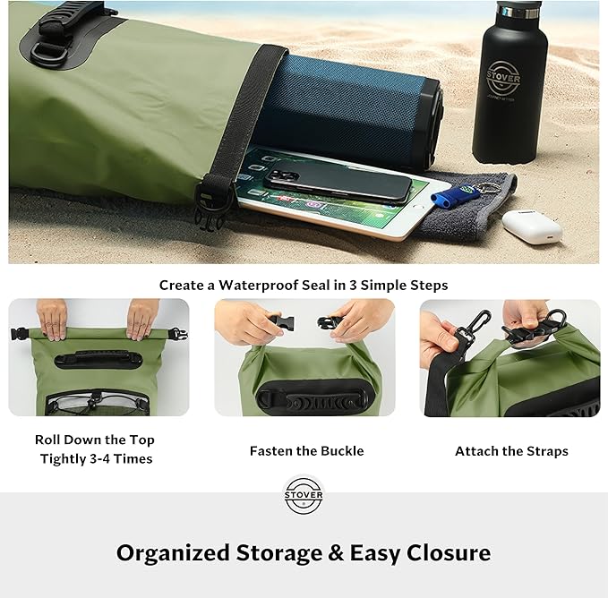 STOVER 5/10/25/30/40/55L Waterproof Dry Bag- Roll-Top Backpack w/Phone Case- Kayaking, Hiking, Camping, Boating- Men/Women