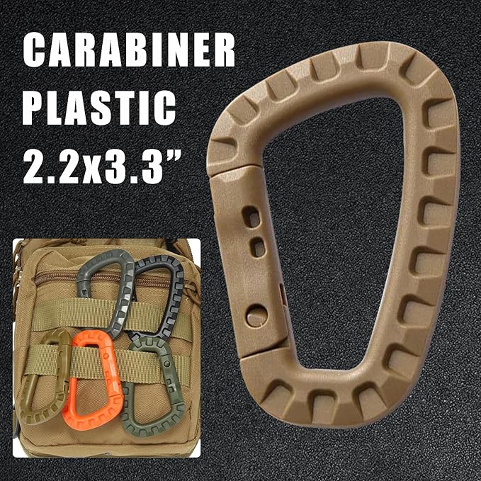 Tactical Gear Carabiner Keychain Clip Plastic D-Rings Large Key Chain Heavy Duty Snap Hook for Backpack, Belt, Keyrings, Bags, Bottle, Tent, Camping