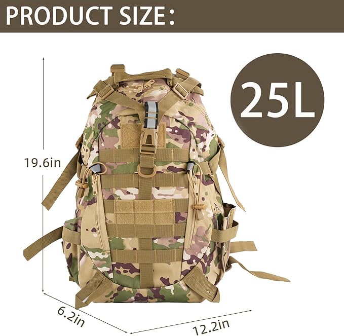 aiGear Tactical Backpack for Men, 25L Military Backpack, 3-Day Bug Out Bag for Camping Hiking Hunting with Molle System Army Daypack (25L Camo)