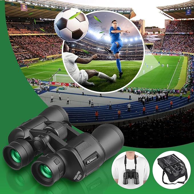 RONHAN Binoculars for Adults High Powered, Military HD Professional/Daily Waterproof 20x50 Binoculars for Bird Watching Travel Hunting Football Games Stargazing with Carrying Case & Strap
