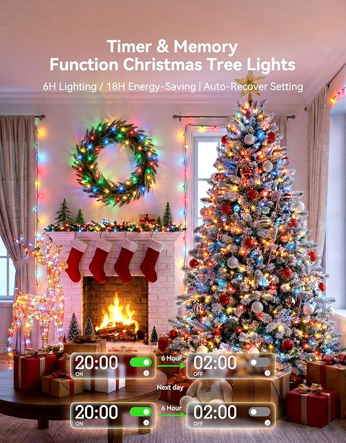 LitHome 99FT 300 LED String Lights Outdoor Indoor, 8 Modes Waterproof Christmas String Lights with Timer & Memory Function, Outdoor Christmas Lights Green Wire for Xmas Tree Party Garden, Multicolor
