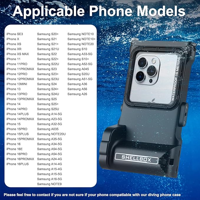 Universal Underwater Diving Phone Case with Bluetooth Controller, IP68 50FT Waterproof for iPhone 17 (Standard Only), iPhone 16/15/14/13/12/11 & Galaxy S25/S24/S23/S22, Black