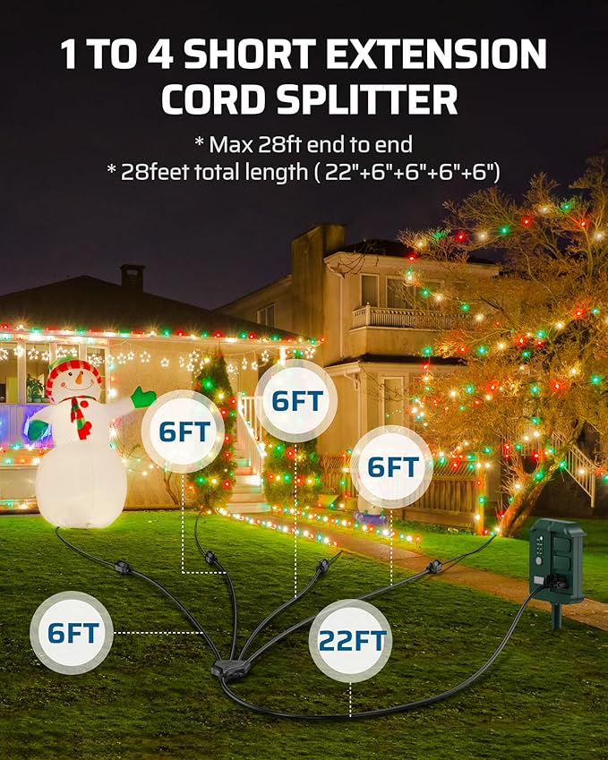 DEWENWILS 46FT Outdoor Extension Cord with Switch, 1 to 4 Splitter, Heavy Duty, Weatherproof, Black, 13A 125V 1625W, Ideal for Outdoor String Lights, Christmas Electrical Tools, Holiday Decorations