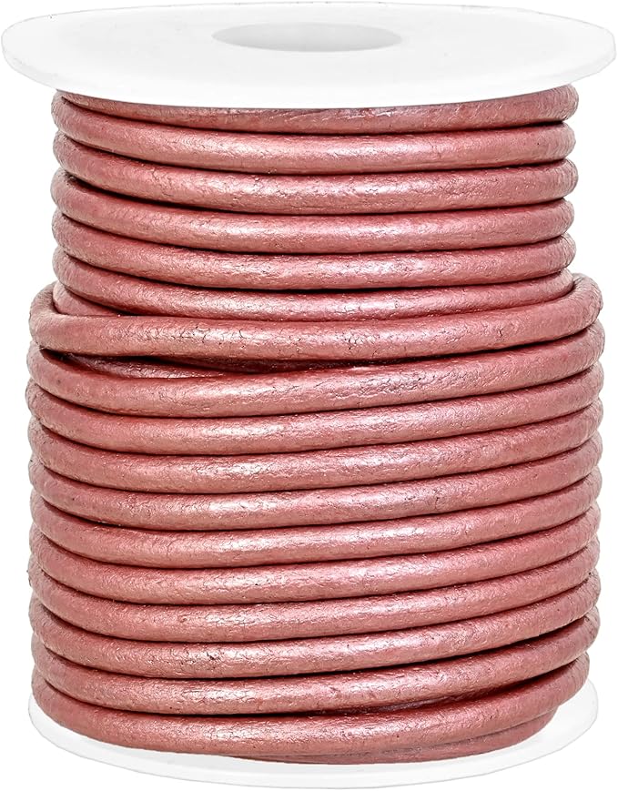 GENIQUE Real/Genuine Round Leather String Cord for Necklace, Bracelets, Jewellery, Braiding (3mm, Mystique Pink)