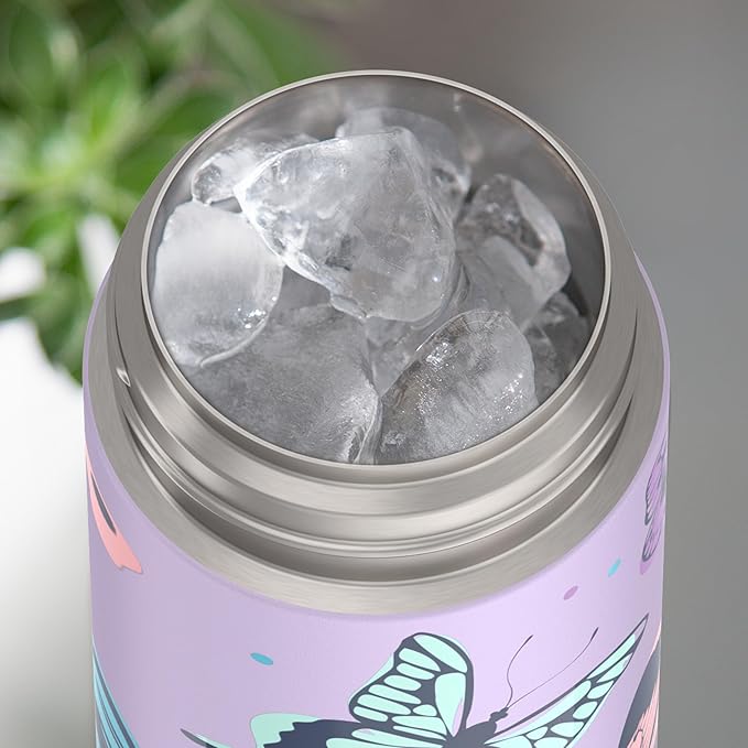 THERMOS FUNTAINER Water Bottle with Straw - 12 Ounce - Kids Stainless Steel Vacuum Insulated Water Bottle with Lid, Butterfly Frenzy