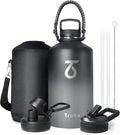 Trebo One Gallon Water Bottle Insulated with Paracord Handle,128oz Stainless Steel Sports Large Jug Food-grade Triple Wall Vacuum with Straw Spout Handle Lids, Leakproof Keep Cold & Hot, Dark Gray
