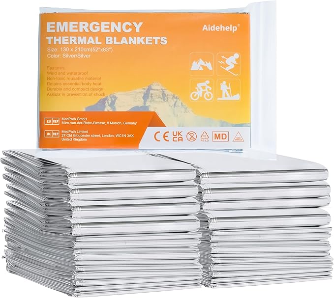 6 Pack Emergency Blankets - Mylar Thermal Space Blankets for Survival and Protection - Ideal for Camping, Outdoors, Hiking, Rescue, Marathons