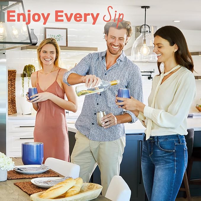 SNOWFOX Premium Vacuum Insulated Stainless Steel Grand Pinot Wine Glass, Chilled Wine Stays Icy Cold, Stemless Cocktail Glasses, Elegant Home Entertaining, Classic Barware, 12oz, Steel