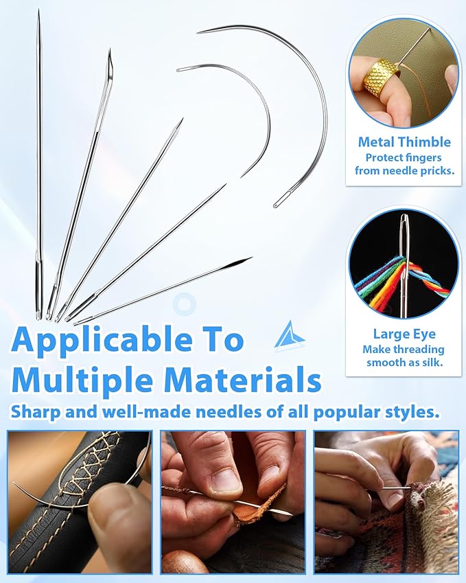 PLANTIONAL Upholstery Repair Sewing Kit, Heavy Duty Sewing Kit with Sewing Awl, Seam Ripper, Leather Hand Sewing/Stitching Needles, Sewing Thread for Car/Sofa/Backpack/Shoe, Craft DIY, 10 Color, 47Pc