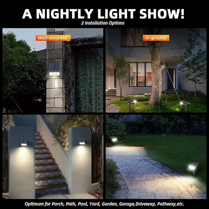 LEREKAM Solar Spot Lights Outdoor,IP65 Waterproof 40 LEDs Landscape Spotlights,USB & Solar Powered Wall Lights,3 Modes Outdoor Solar Garden Lights for Yard Porch 4 Pack