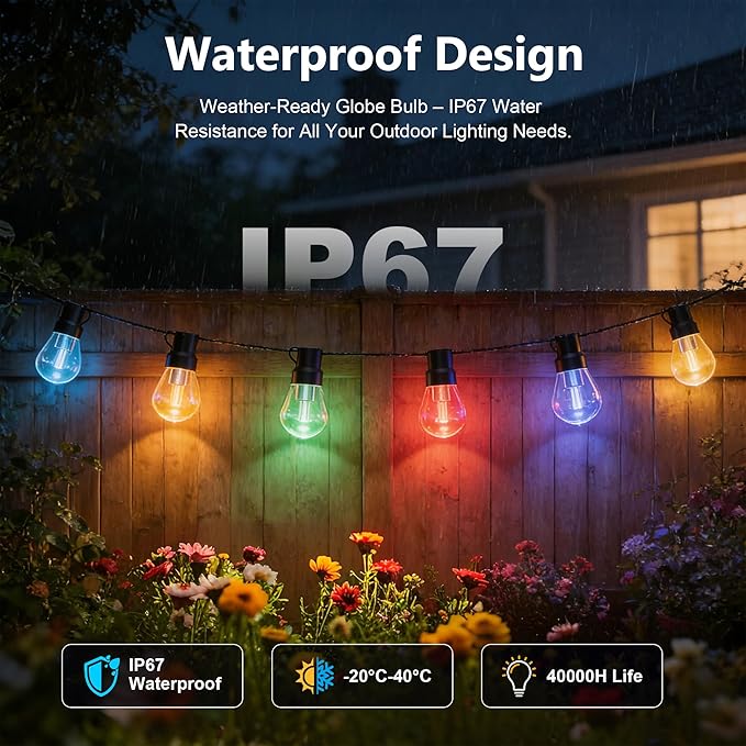 Beizelte Outdoor String Lights, 400FT RGB+IC Outside Light Dimmable Shatterproof LED Bulbs, IP67 Waterproof Chasing Effect Lighting DreamColor Patio Strip Lights for Backyard, Balcony, Outdoor Living