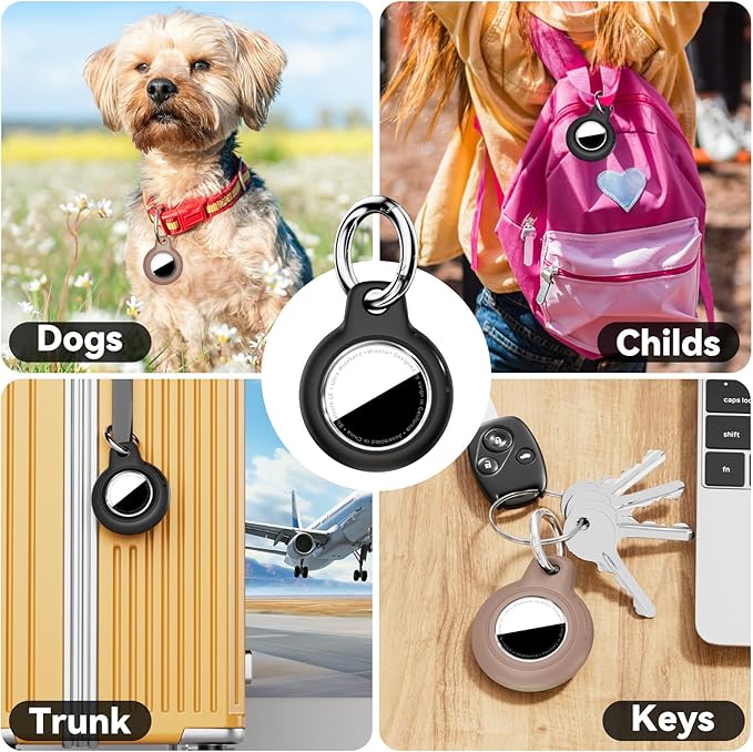 for Apple AirTag 2nd & 1st Gen, Waterproof Case for AirTag Holder Keychain,GPS Tracker Cover for Dog,Car Key,Luggage-G3-Black+Light Brown
