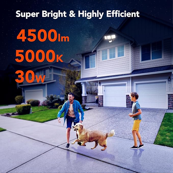 OREiN 4500LM Motion Sensor Outdoor Flood Light for Home Security, Bright Without Glare, 180° Wide Angle 50FT Range, 3 Modes Dusk to Dawn LED Light for Garage Yard Driveway (Hardwired)