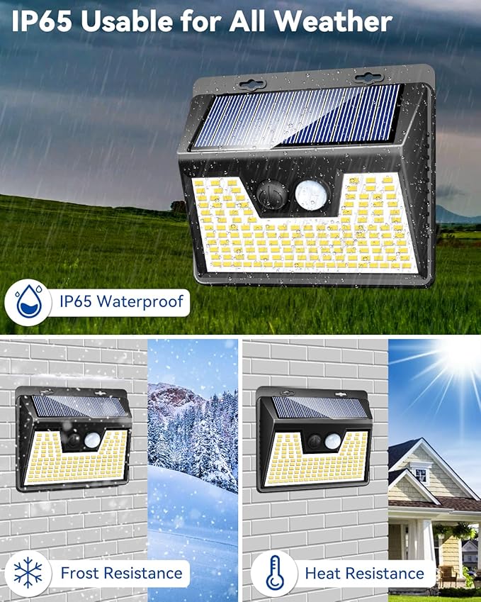 Peasur Solar Lights Outdoor Waterproof 16 Pack, Warm White 140LED Motion Sensor Lights Dusk to Dawn, 3 Modes Solar Fence Security Lighting for Wall Garden Yard Stair Outside