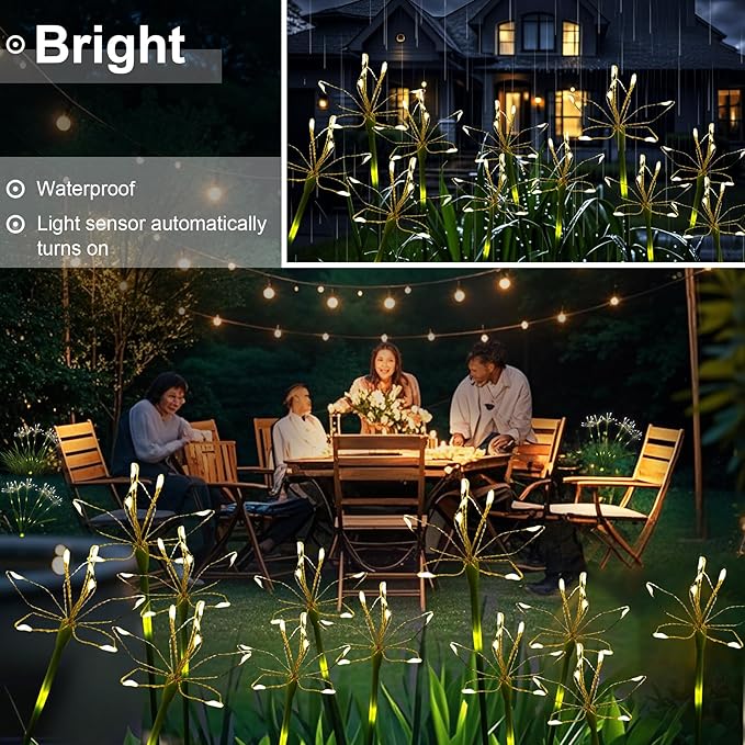 Solar Garden Lights Outdoor: Waterproof 2-Pack DIY Decorative Firework Lights with 2 Modes for Yard Patio Pathway Outside Fairy Decor - Gifts for Women Mom Mothers Day Warm White