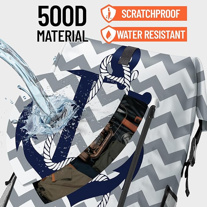 Waterproof Dry Bag Heavy Duty Marine Dry Bags for Kayaking Hiking Anchor Nautical Navy Blue Gray Striped Backpack Roll-Top Closure Bag - Backpack Waterproof Phone Case 35L/55L/85L