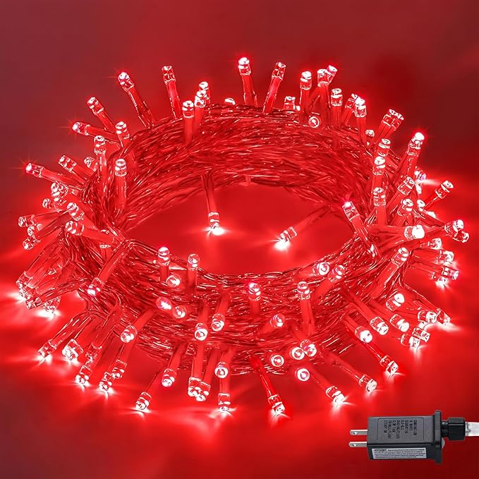 JMEXSUSS 150 LED Red Christmas Lights Indoor Outdoor Waterproof, Connectable 59 Ft Red String Lights Plug in, 8 Modes Twinkle Fairy Light for Bedroom Patio Party Tree Holiday Decor