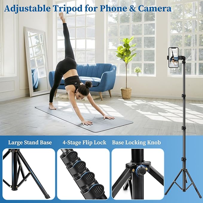 Nineigh Phone Tripod, 70" Selfie Stick Tripod Stand Cell Phone Tripods with Remote Phone Holder Carry Bag, Aluminum Alloy Selfie Stick Tripods, Compatible with iPhone Samsung GoPro Smartphone