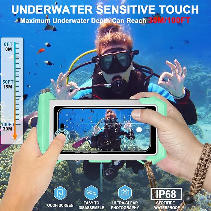 2026 Diving Snorkeling Phone Case for iPhone 17/16/15/14/13/12/11 Pro Max/XS/X Samsung Galaxy S26/S25/S24 Professional Scuba Dive Waterproof Underwater Photo Video Cover (5TH Gen, Teal-)