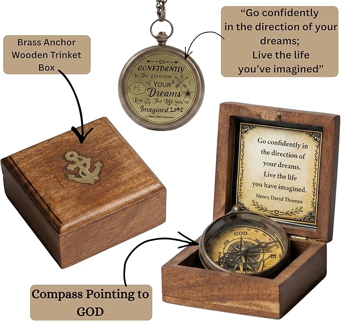 Handmade Brass Antique Compass with Leather Case – Vintage Finish Functional Pocket Navigation Tool for Travel, Hiking & Gift