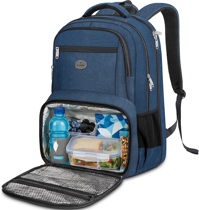 MATEIN Lunch Backpack for Men, 17 Inch Travel Laptop Backpack with Cooler Compartment, Airline Approved Carry On Backpack, Waterproof Computer Bag for Business Work Camping Picnic, Blue