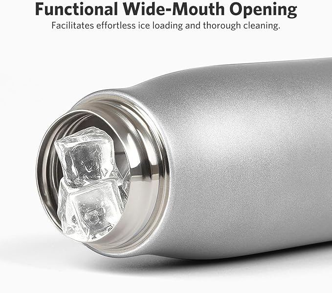 17 oz Stainless Steel Water Bottle Double Wall Vacuum Insulated Kids Wide Mouth Flask with Leakproof Portable Lid (Silver)